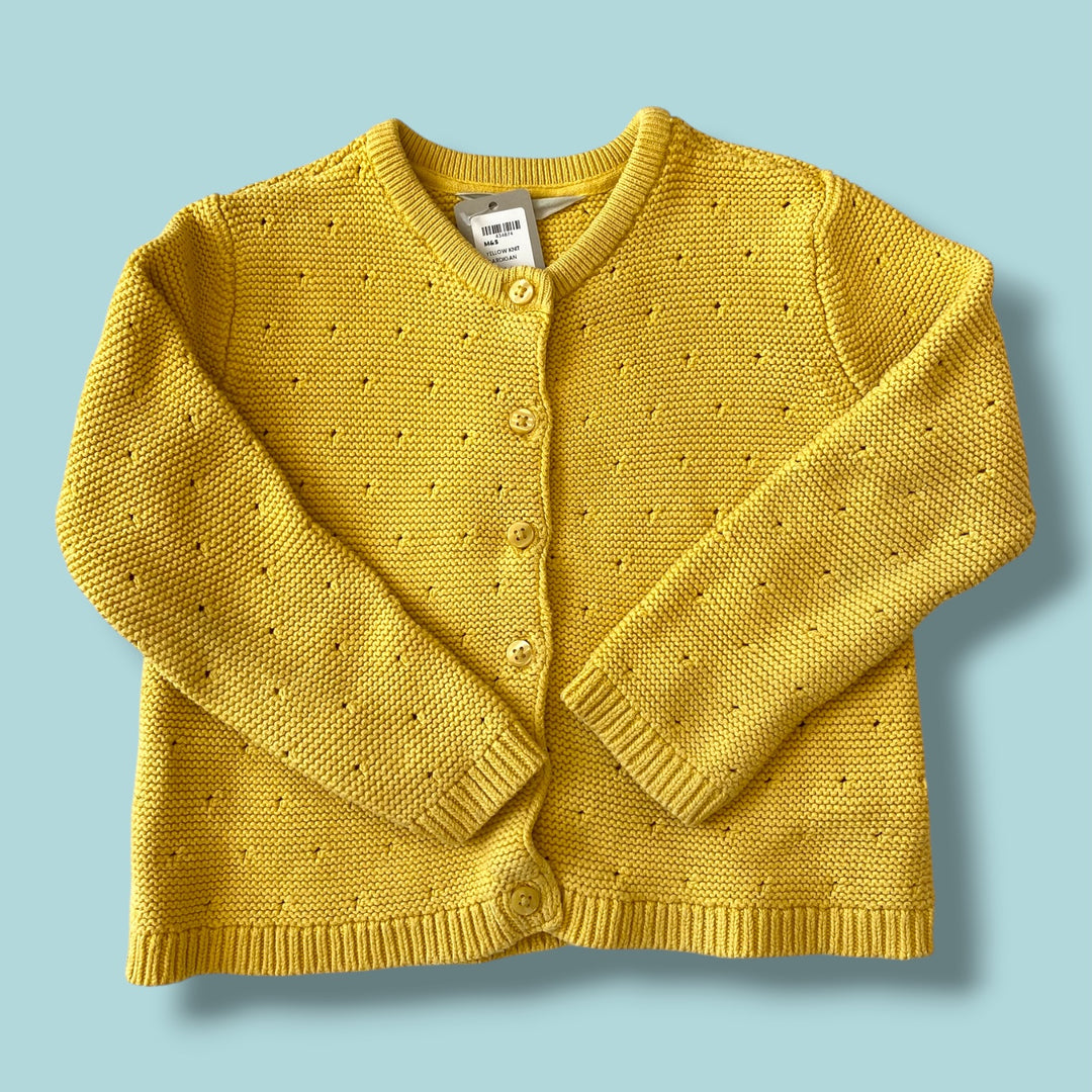 Yellow M&amp;S  Knit Cardigan, 3-4Y