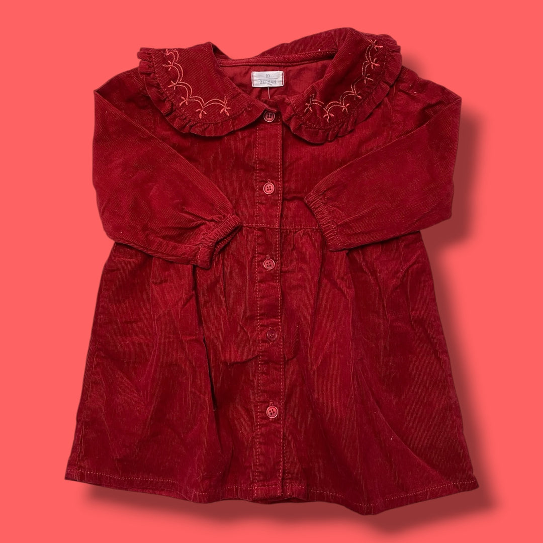 Red Zeeman Cord Dress, 18-24m