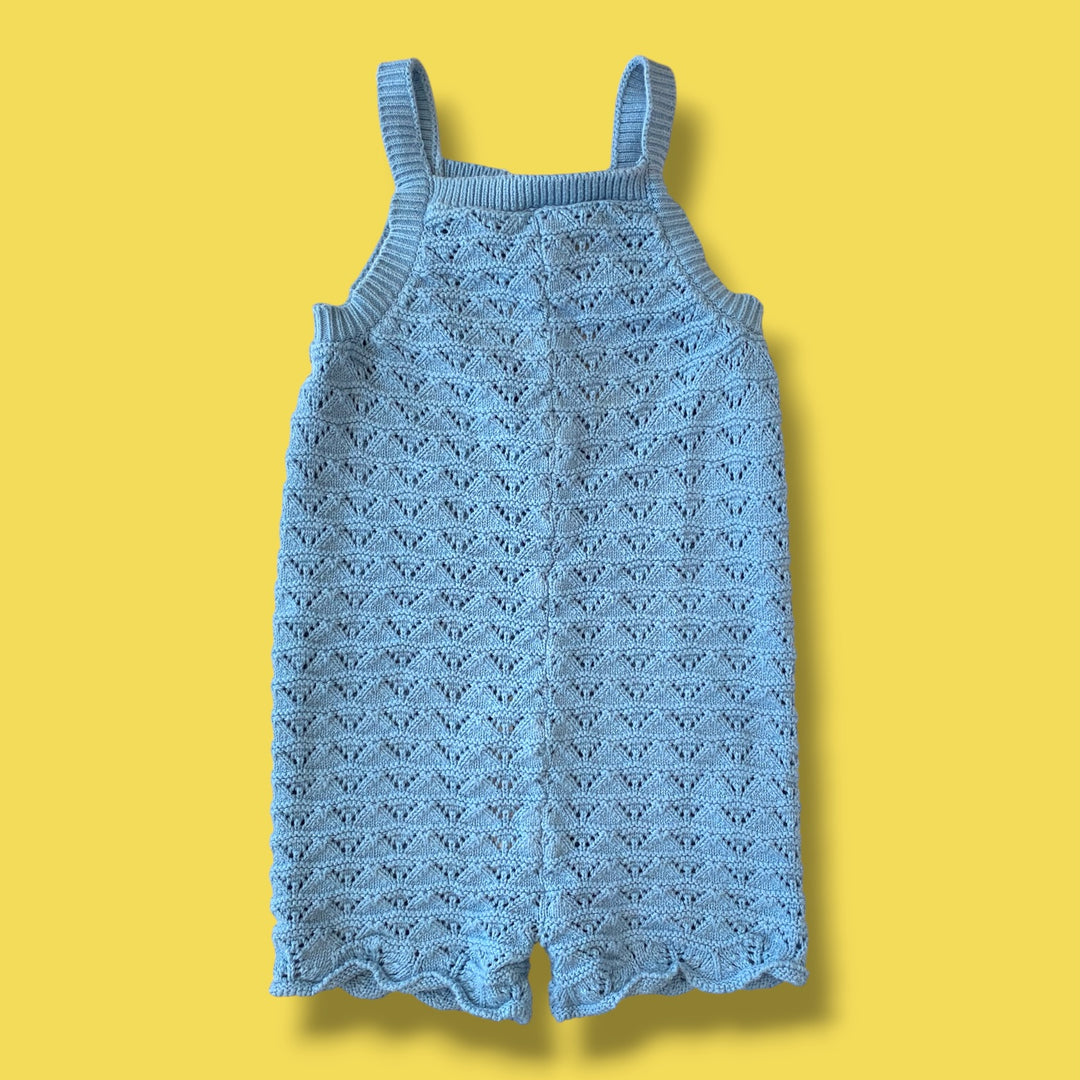 blue little planet knit romper, 2y