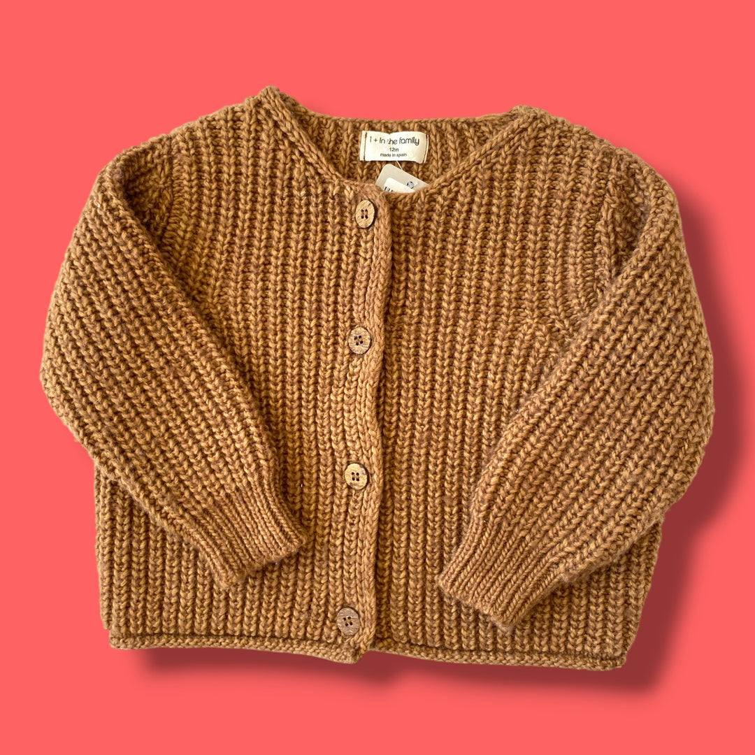 brown 1+in the family cardigan, 12m