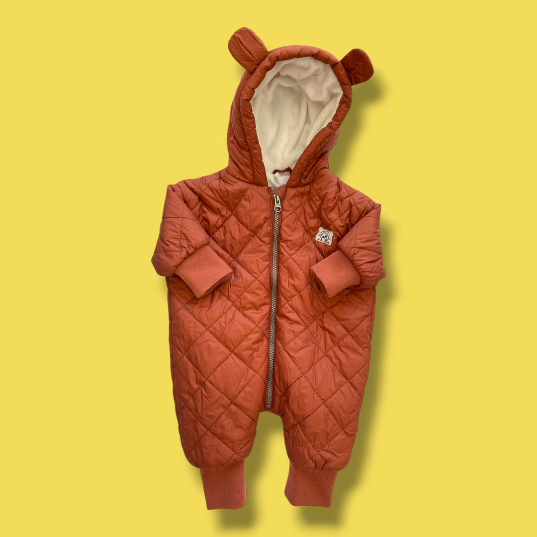 brown souris mini warmsuit, 0-6m