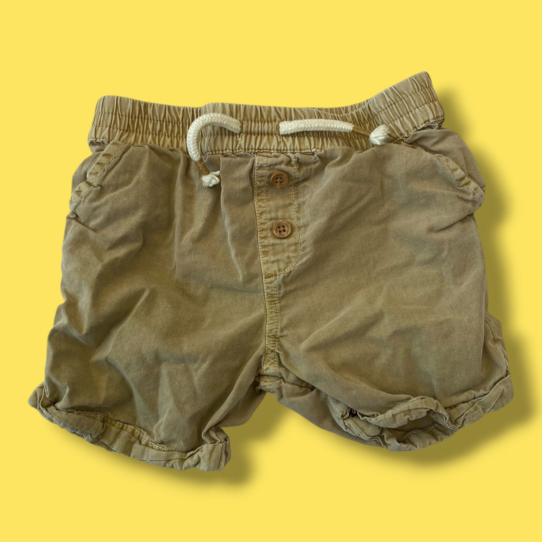 Tan Rise Little Earthling Shorts, 12-18m