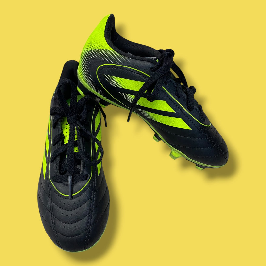 black/neon green Adidas goletto cleats, 11.5