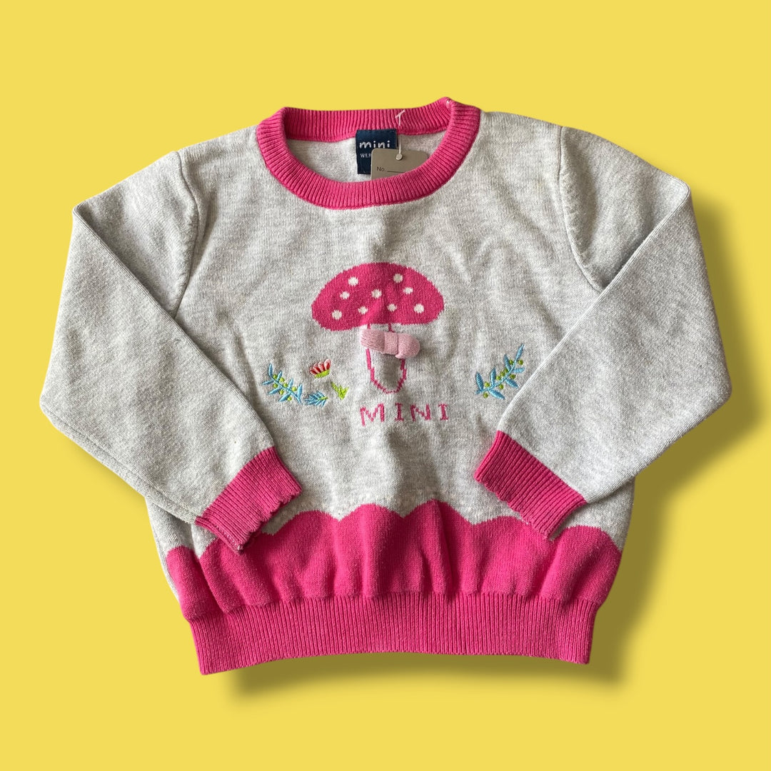 pink/grey Mini Werztoun mushroom knit sweater, 2-3Y