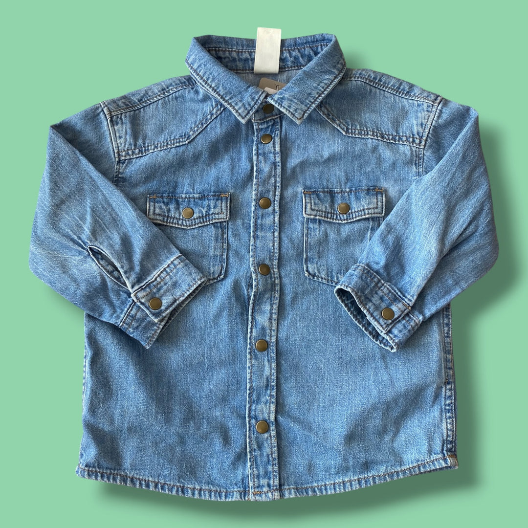 Blue H&amp;M button denim long, 12-18m
