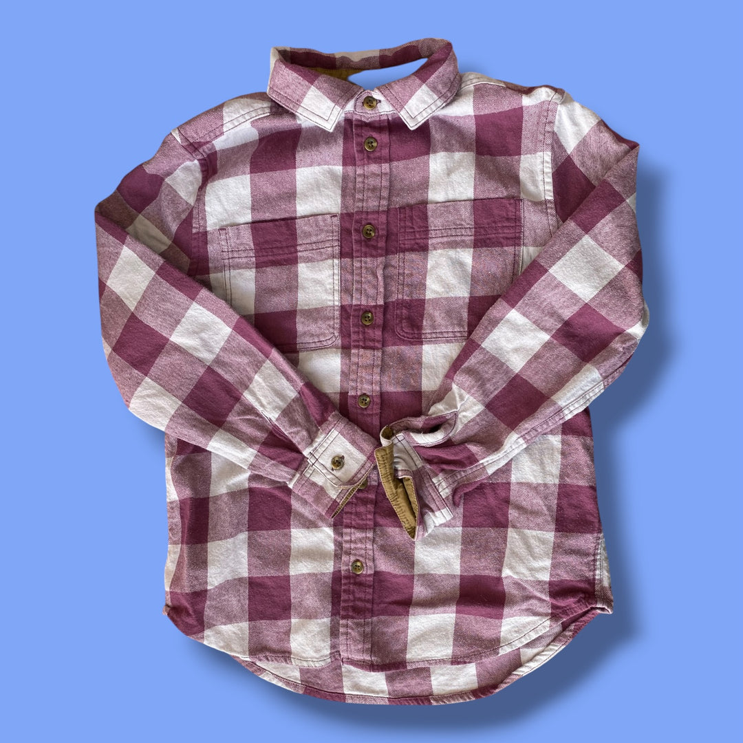 pink Roots plaid button long, 7-8Y