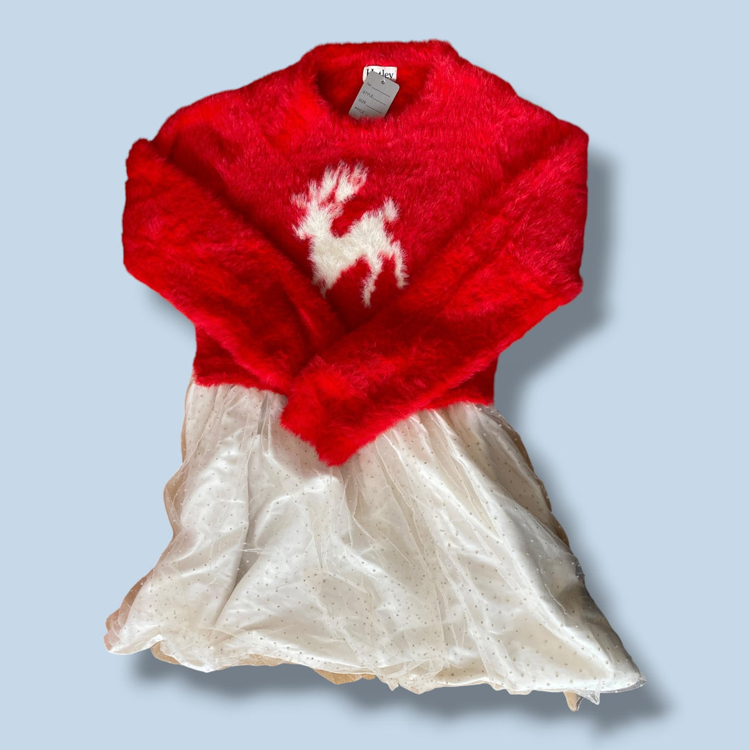 red/white Hatley fuzzy sweaterdress, 7Y
