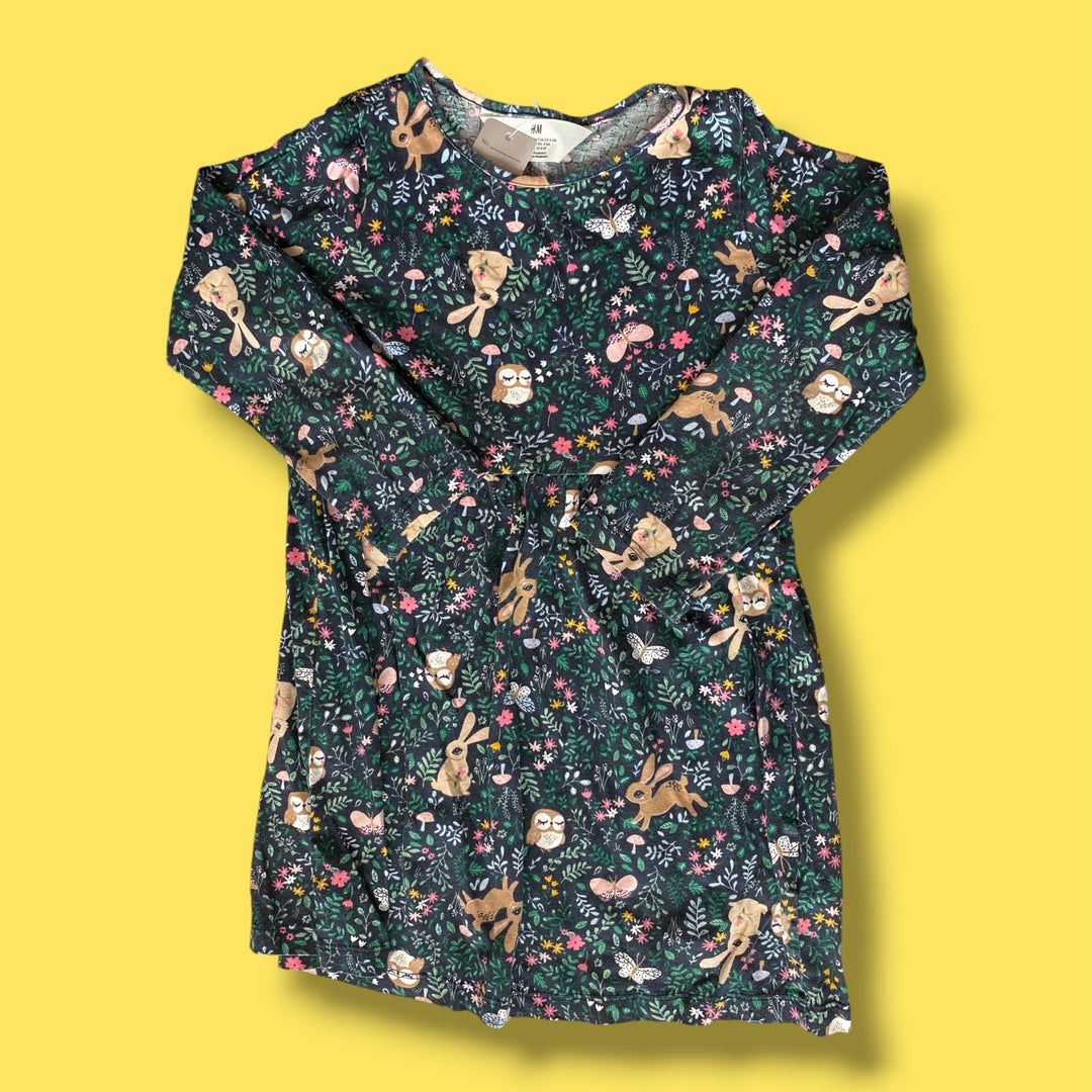 black H&amp;M floral bunny dress, 4-6Y