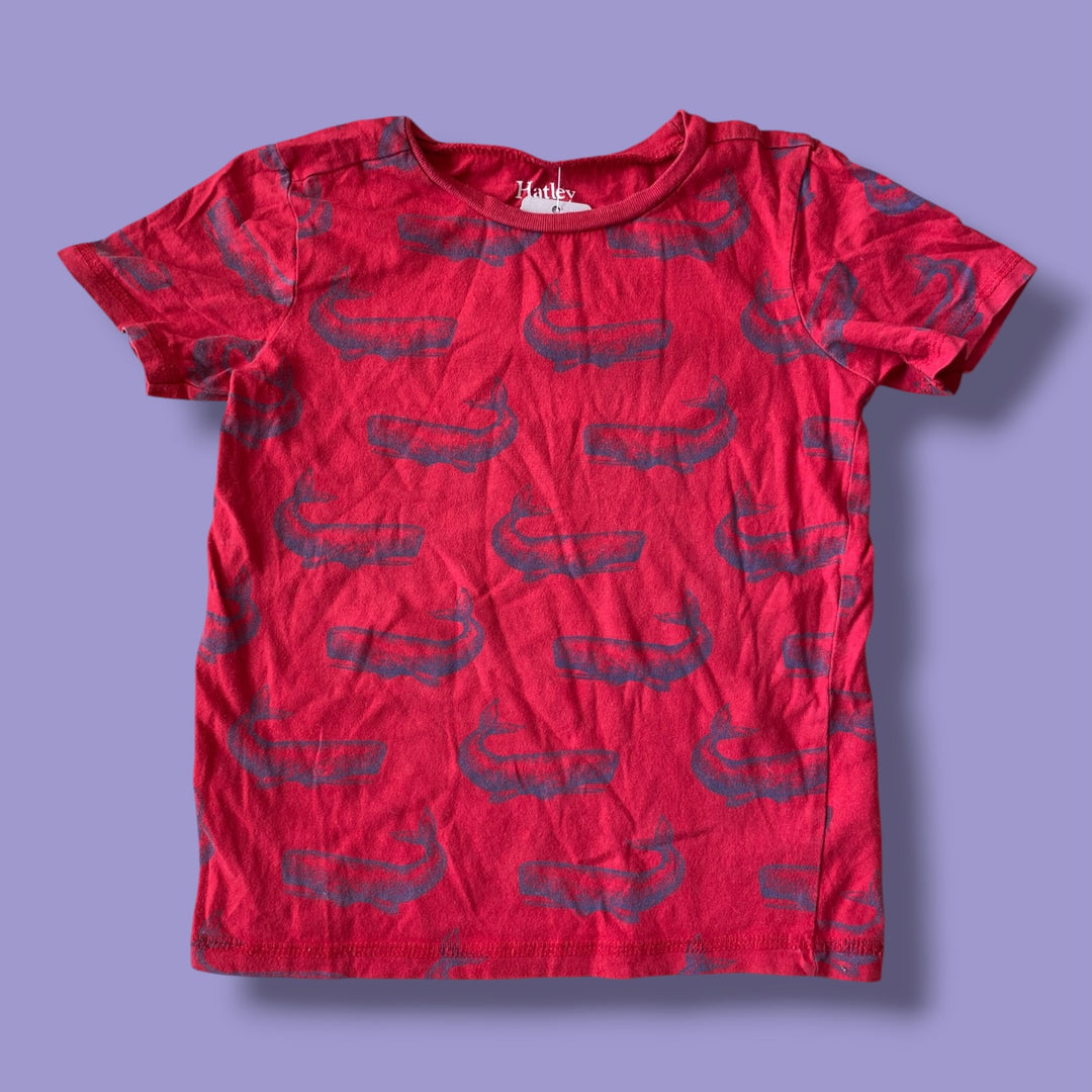 Red Hatley whale tee, 3Y