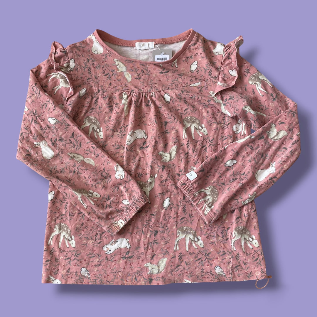 pink Newbie deer floral pattern long, 4-6Y