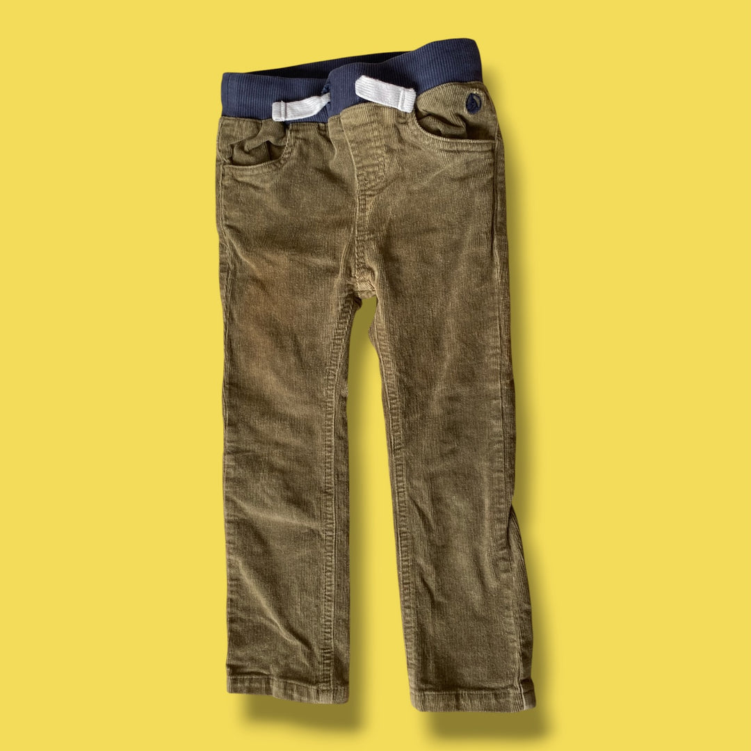 Green Petit Bateau ribbed pants, 3Y