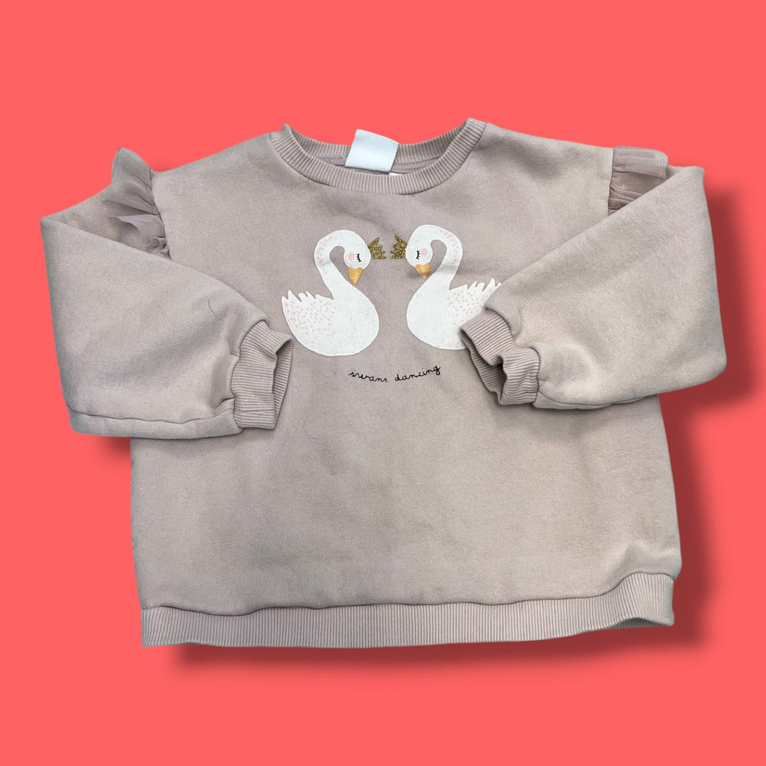 pink zara swan sweatshirt, 4/5y