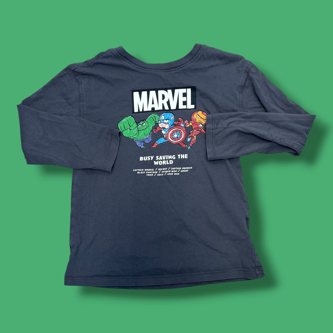 grey h&amp;m marvel long sleeve, 5/6y
