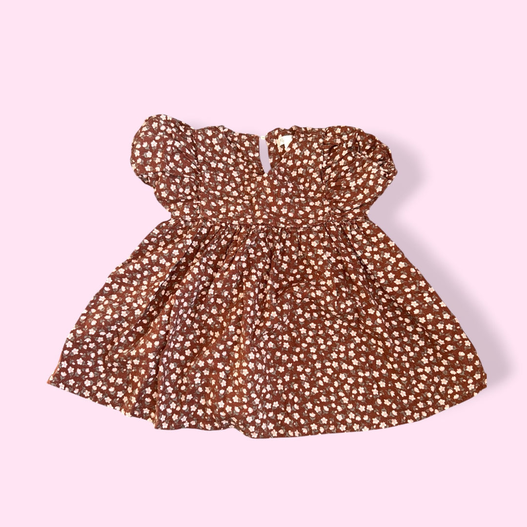 brown rylee&amp;cru flower linen blend dress set, 12-18m
