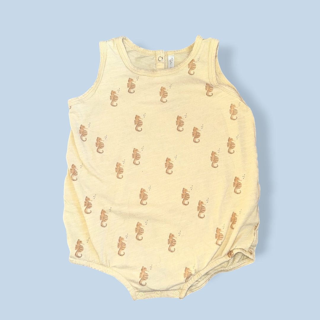 yellow rylee&amp;cru seahorse romper, 12-18m