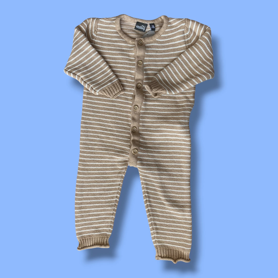 beige/white Kitzberg striped knit romper, 9-12m