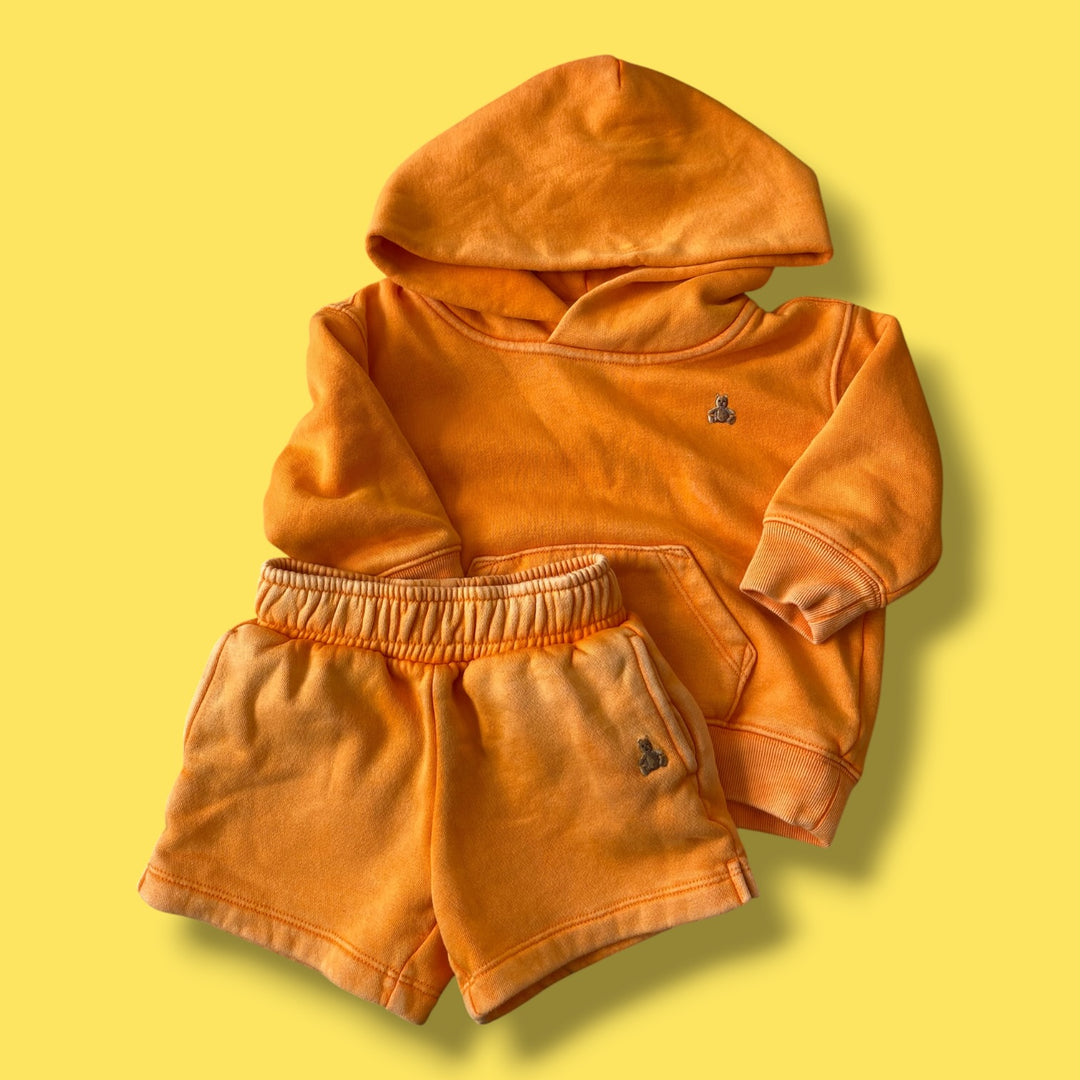 orange Gap hoodie + shorts set, 6-12m