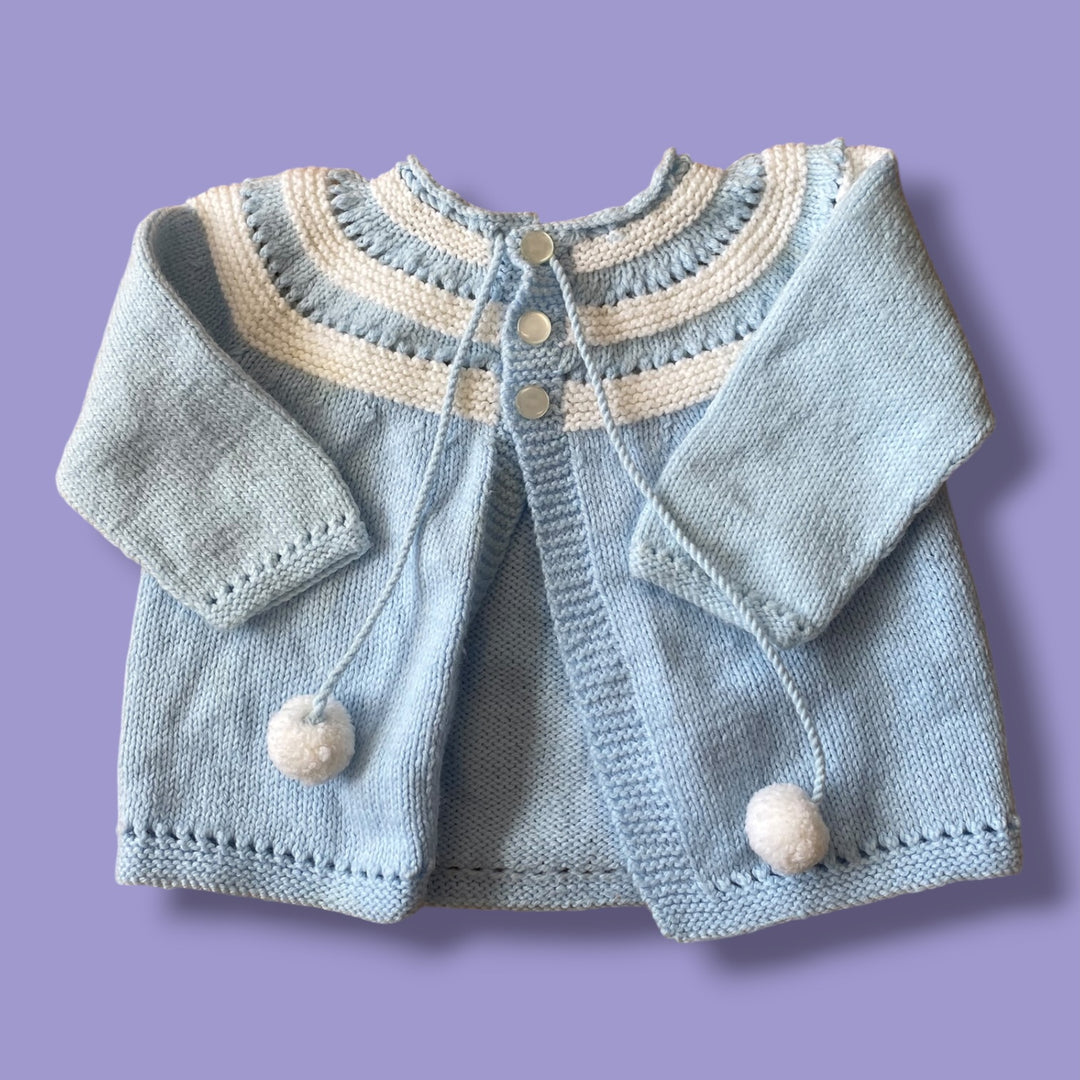 blue handmade knit cardi, 3m