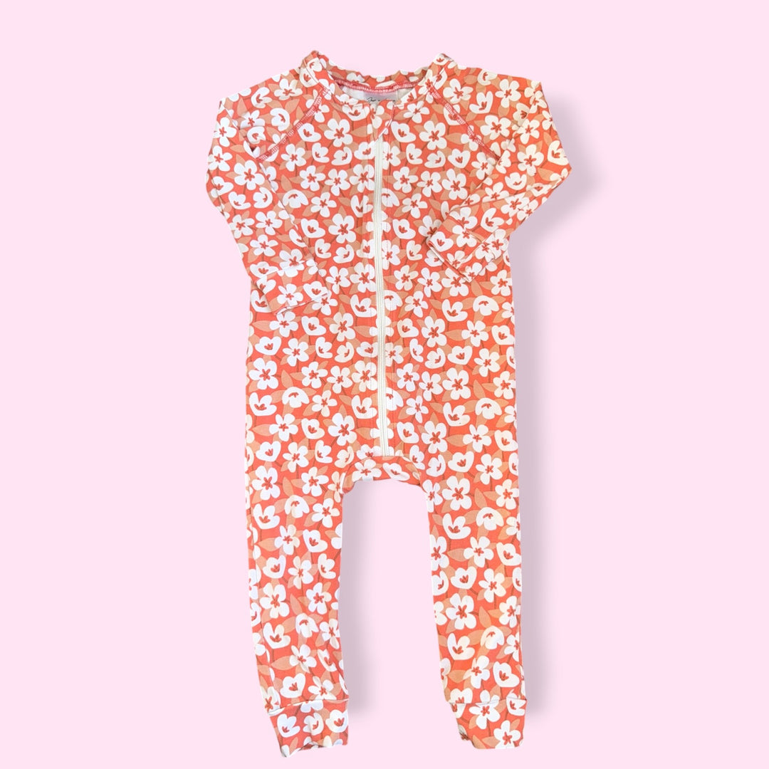 orange jax&amp;lennon zip floral romper, 12-18m