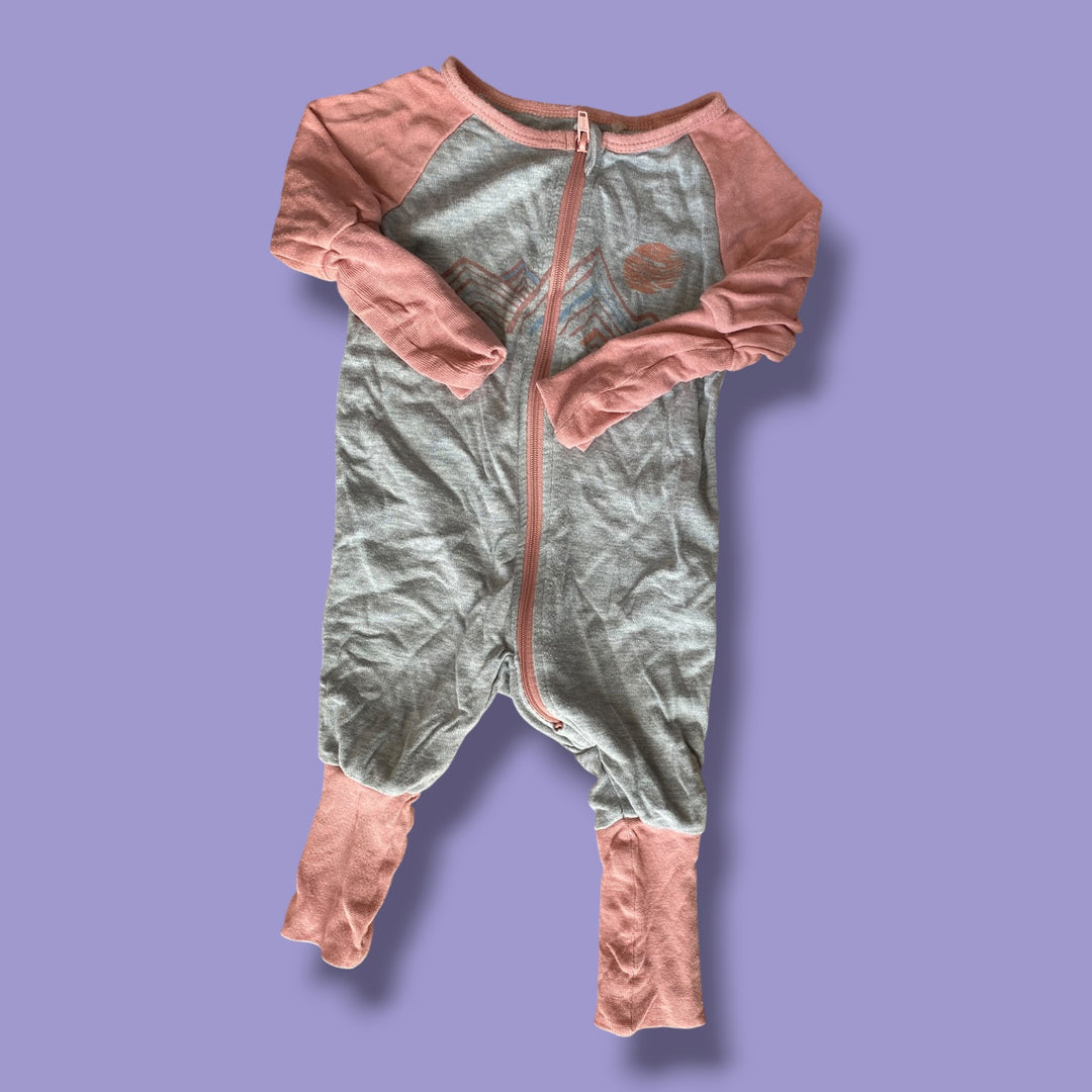 pink/grey Moskito mountain romper, 3-6m