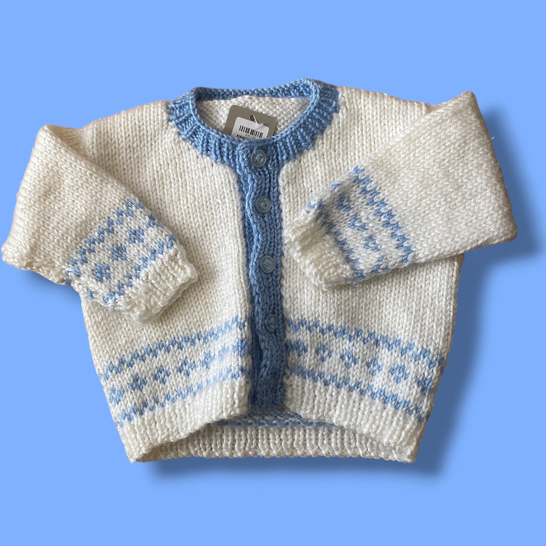 white handmade knit cardi, 3m