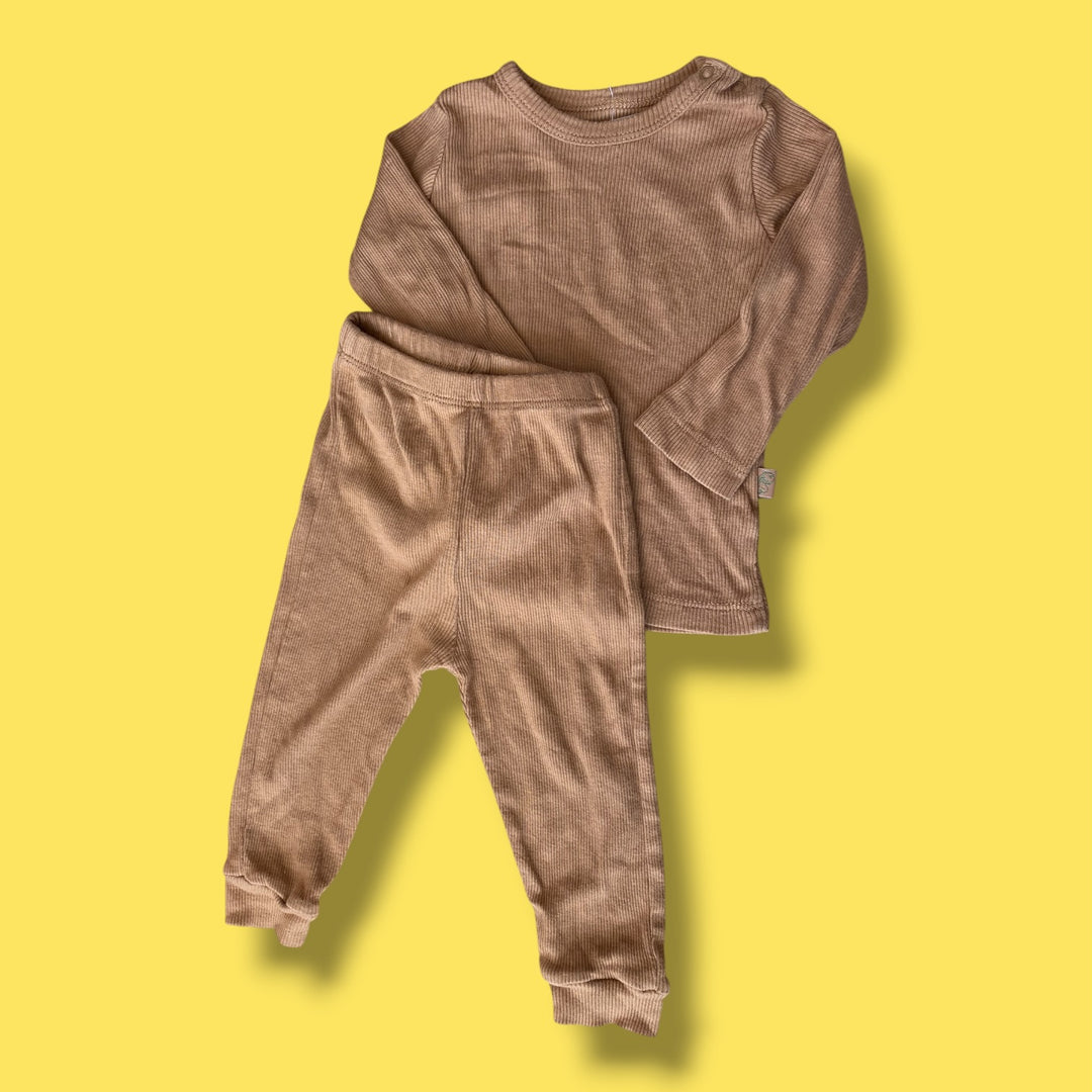 brown Baby Cosy ribbed set, 12-18m