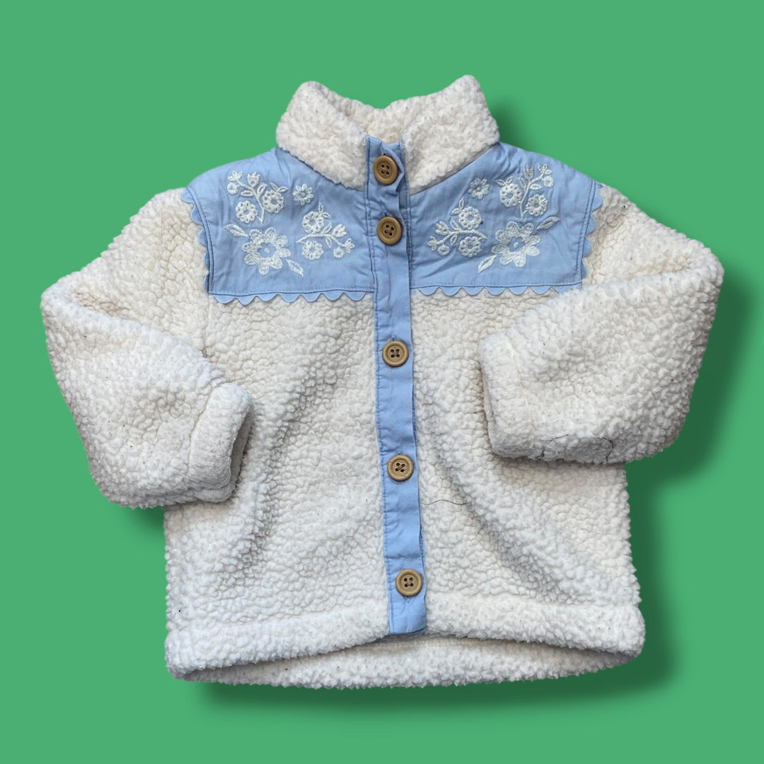 white Old Navy sherpa w/embroidery, 12-18m
