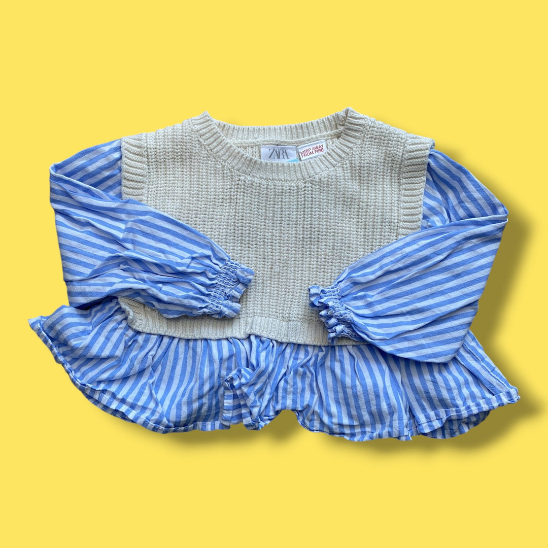 Tan/Blue Zara Sweater Blouse, 18m