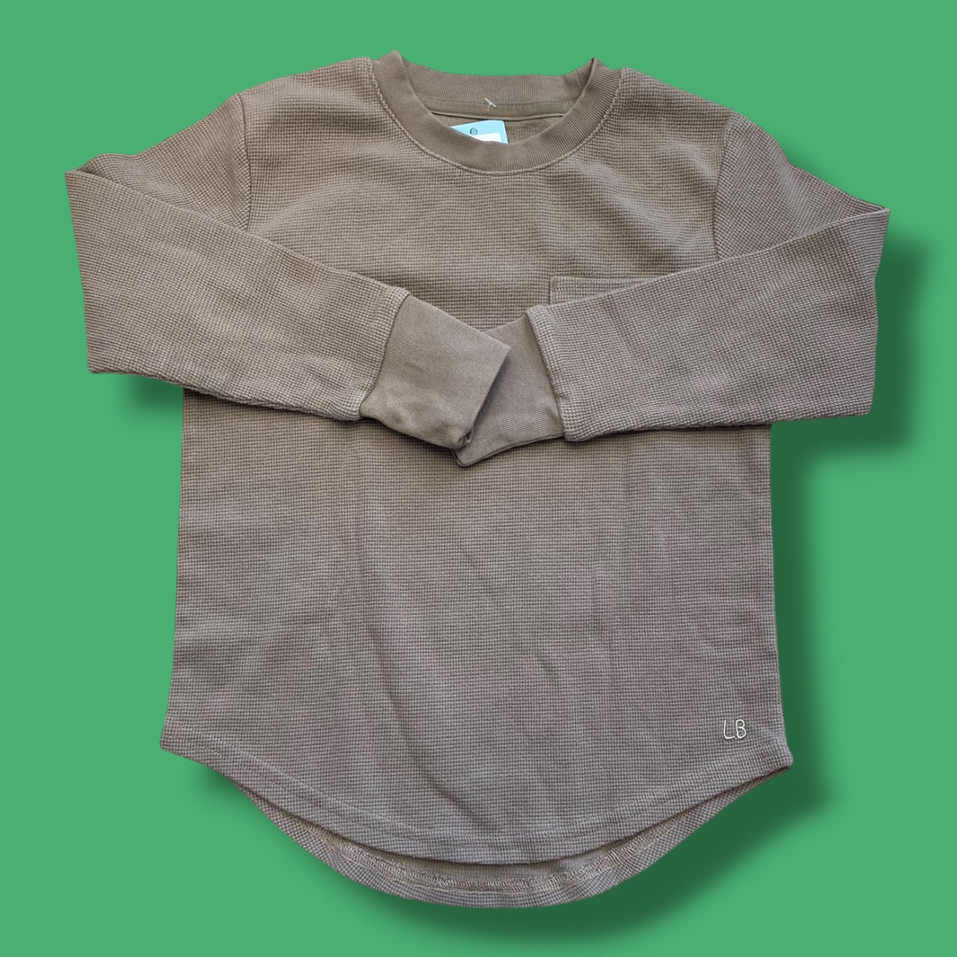 tan Little Bipsy waffle long sleeve, 4/5y