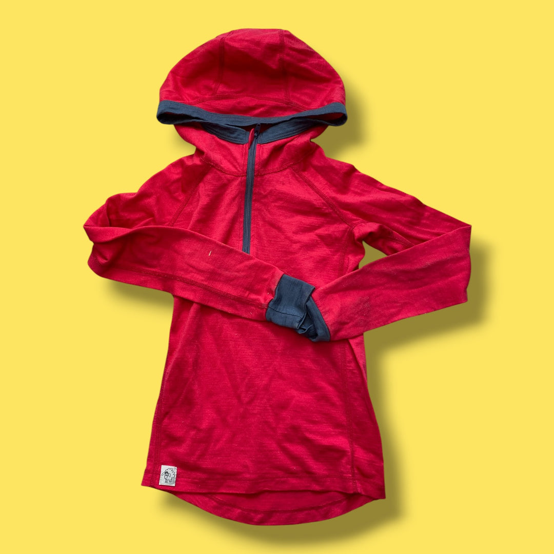 pink wee woolies hooded long sleeve merino wool, 6/7y