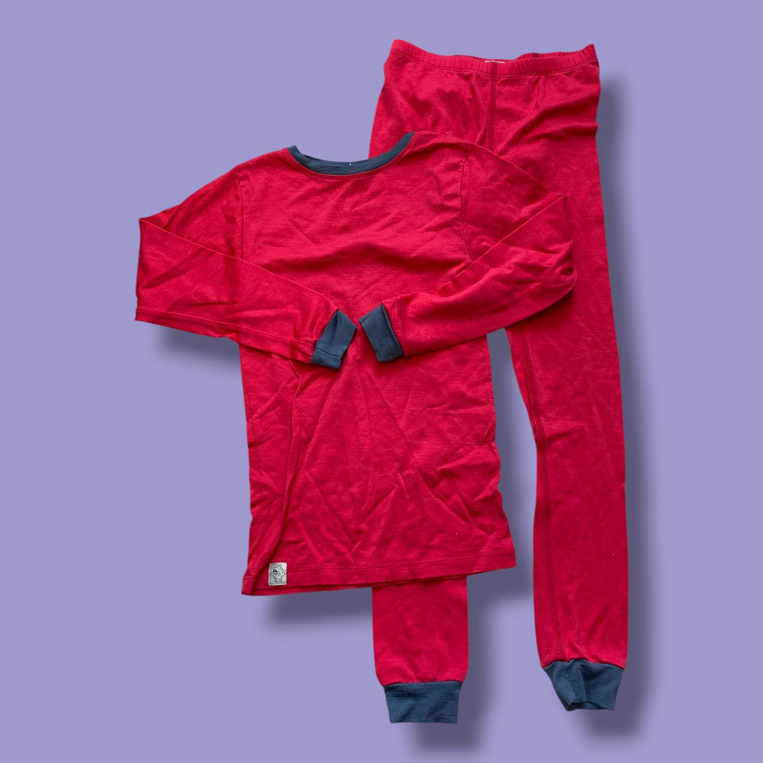 pink wee woolies 2 piece set merino wool, 8y