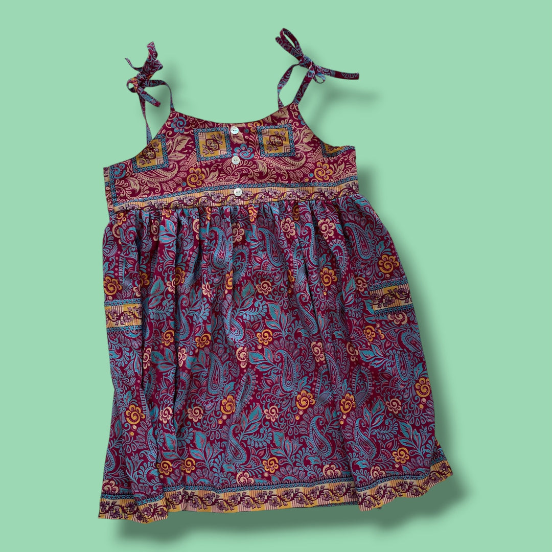 4/5y  tie back dress, burgundy