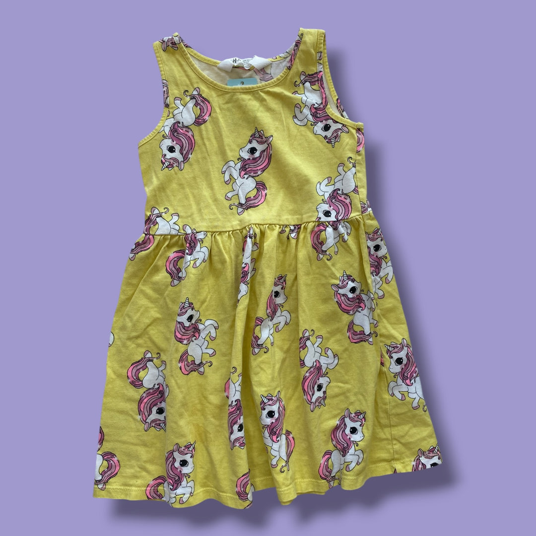 4/6y h&amp;m unicorn dress, yellow