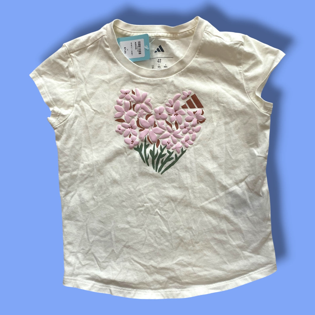 white adidas t-shirt, 4Y
