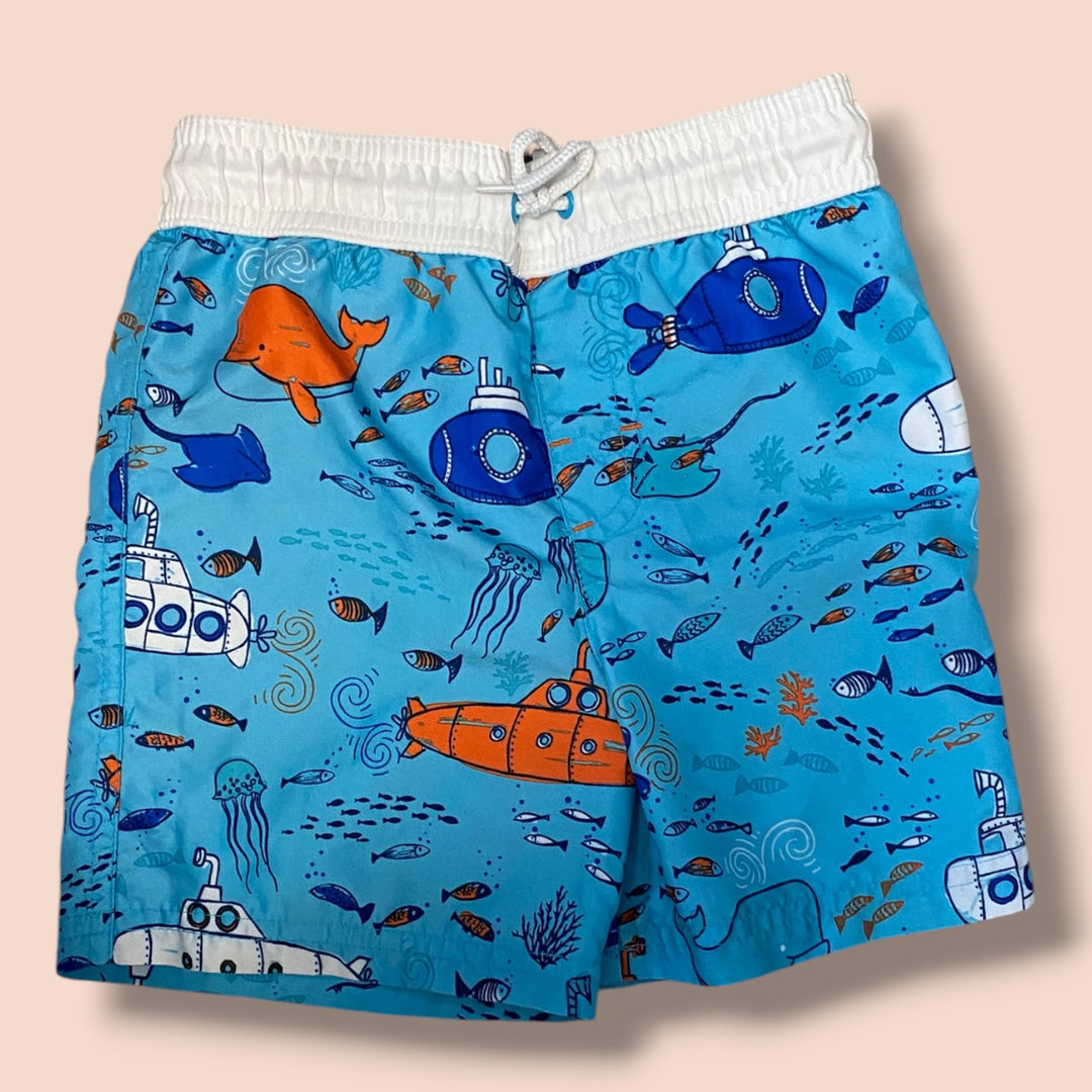 Blue George submarine swim trunks, 3Y
