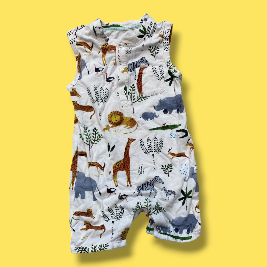 white Loulou Lollipop animal shortie romper, 12-18m