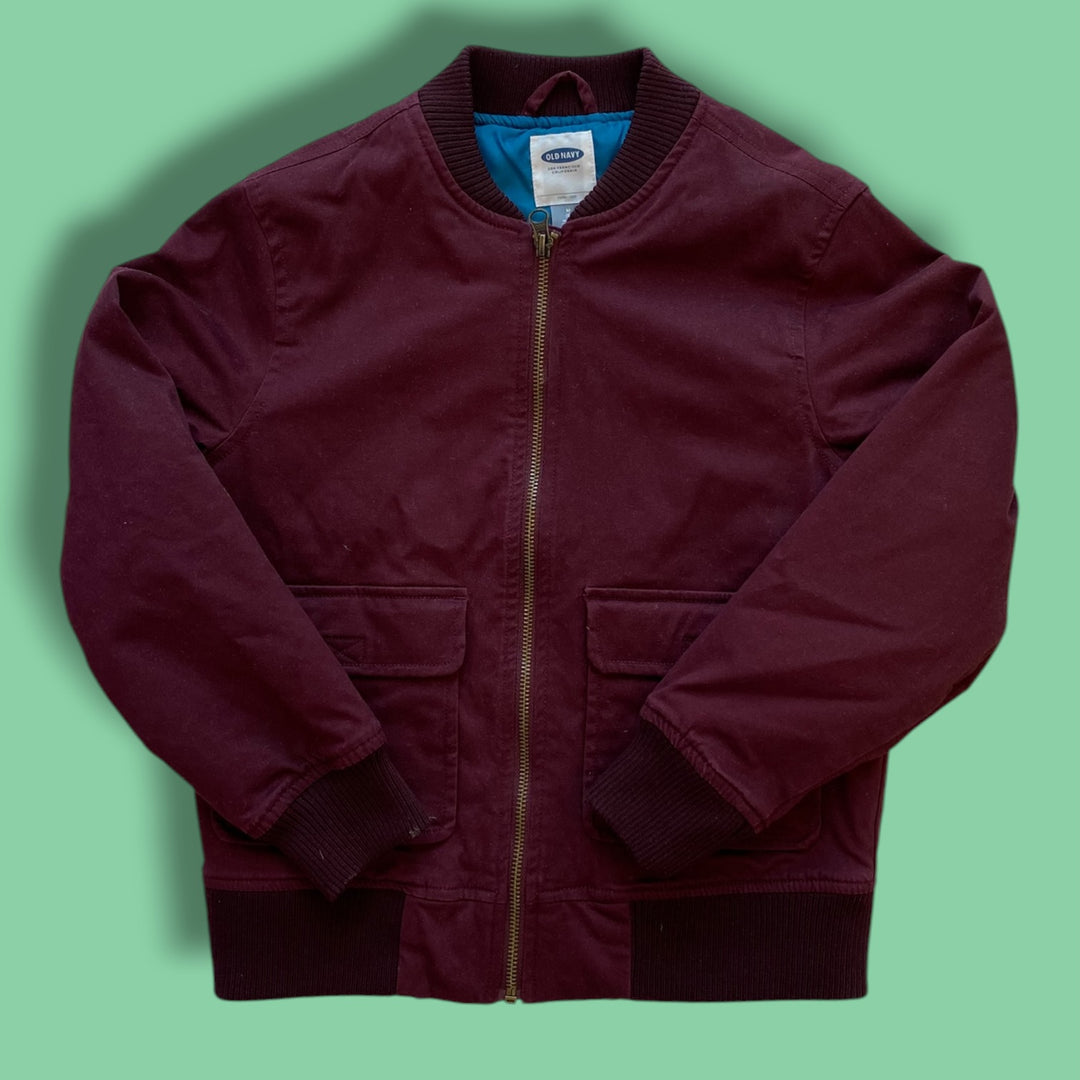 maroon Old Navy zip bomber, 8Y
