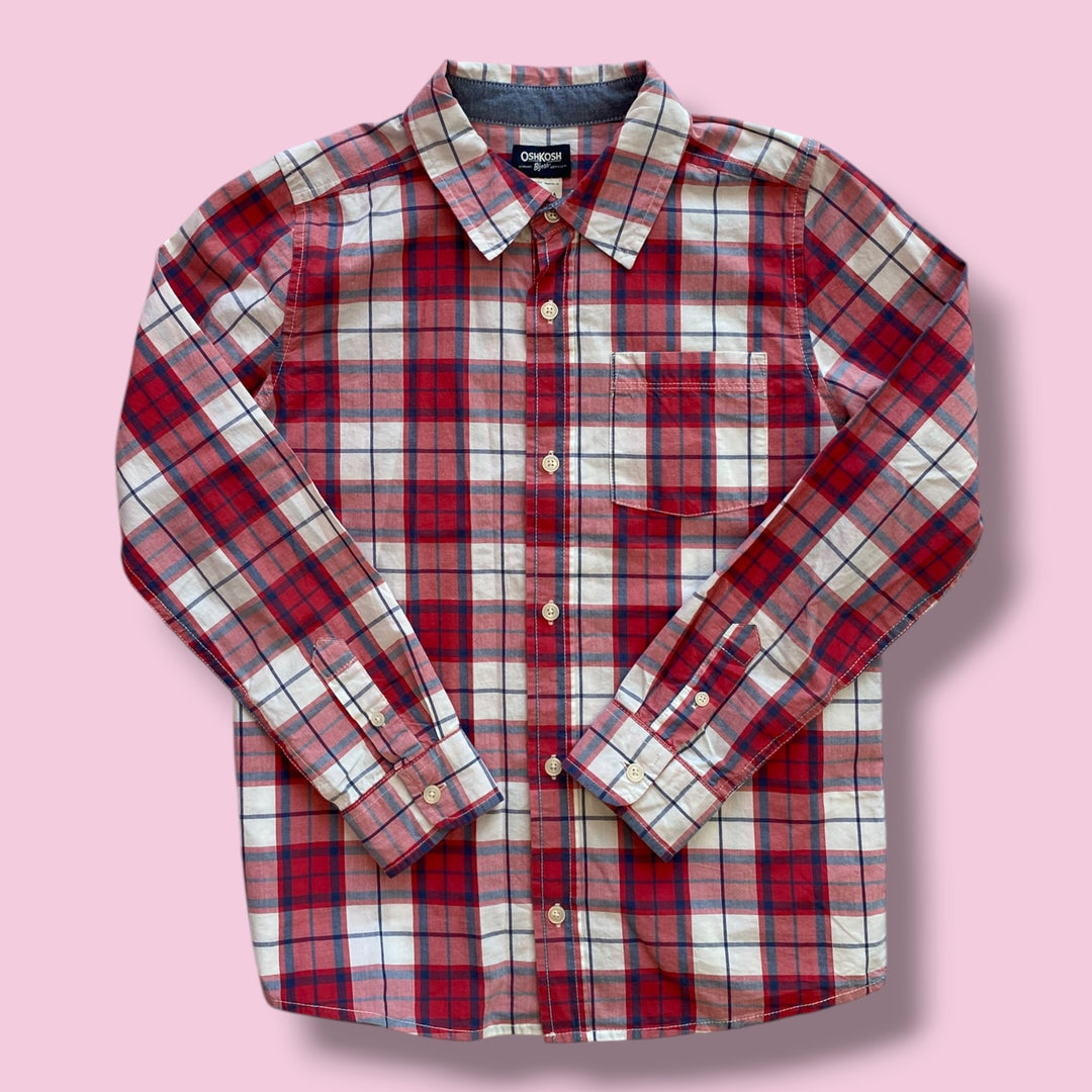 red Tommy Hilfiger long sleeve button, 8-10y