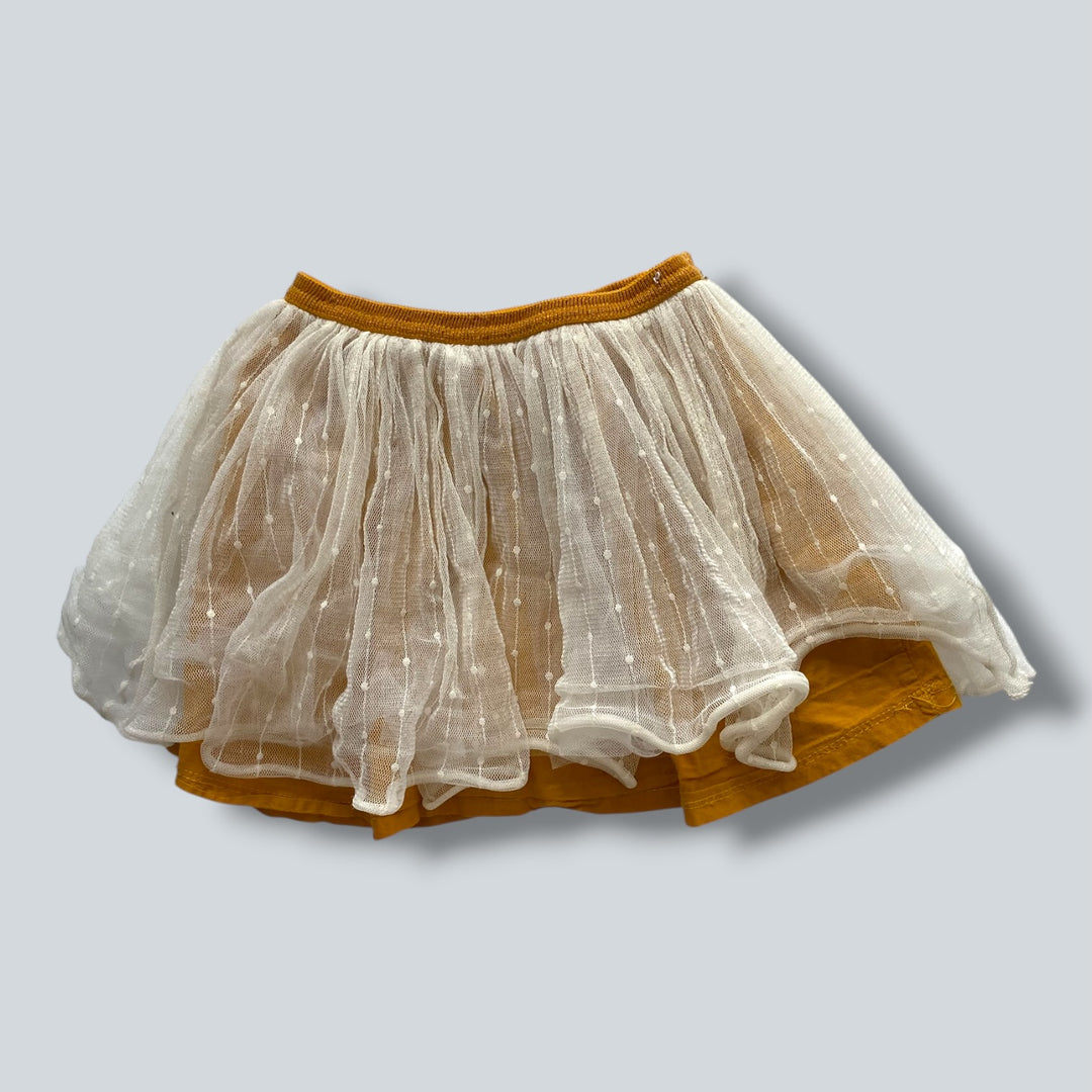 White/Mustard Zara Tulle Skirt, 3-4Y