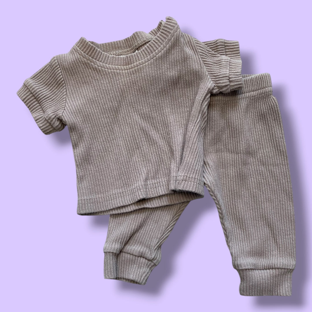 tan Meibe Ribbed Set, 3-6m