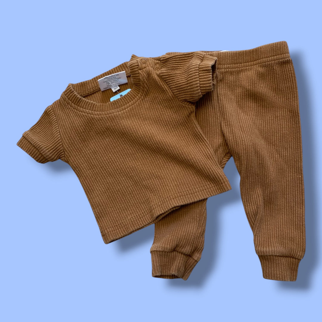 Brown Meibe Ribbed Set, 3-6m
