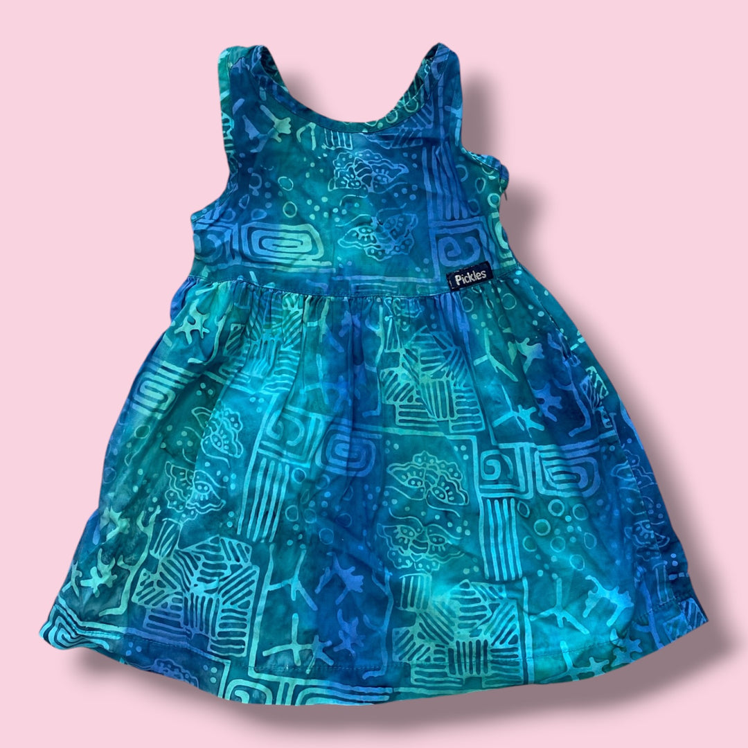 Blue Pickles patterned dress, 18m