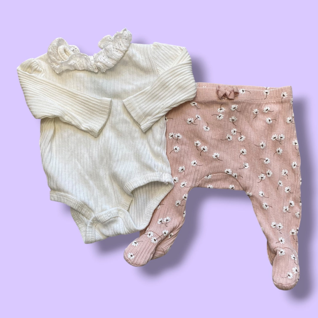 Pink/White Baby Mode 2 piece Set, 0-3m