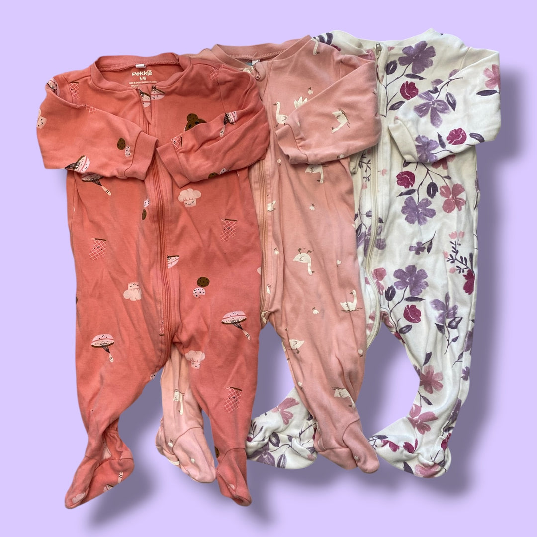 pink/purple Pekkle set of 3 sleepers, 6m