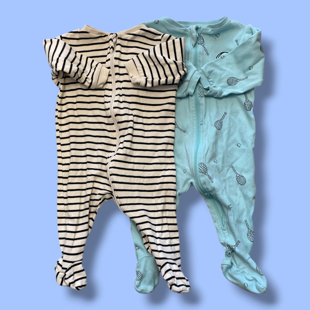 Blue/White Pekkle set of 2 sleepers, 6m