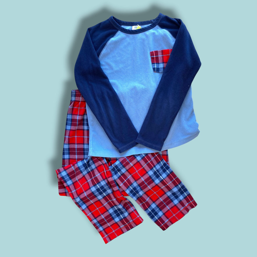 blue/red Lands End fleece pj set, 14Y