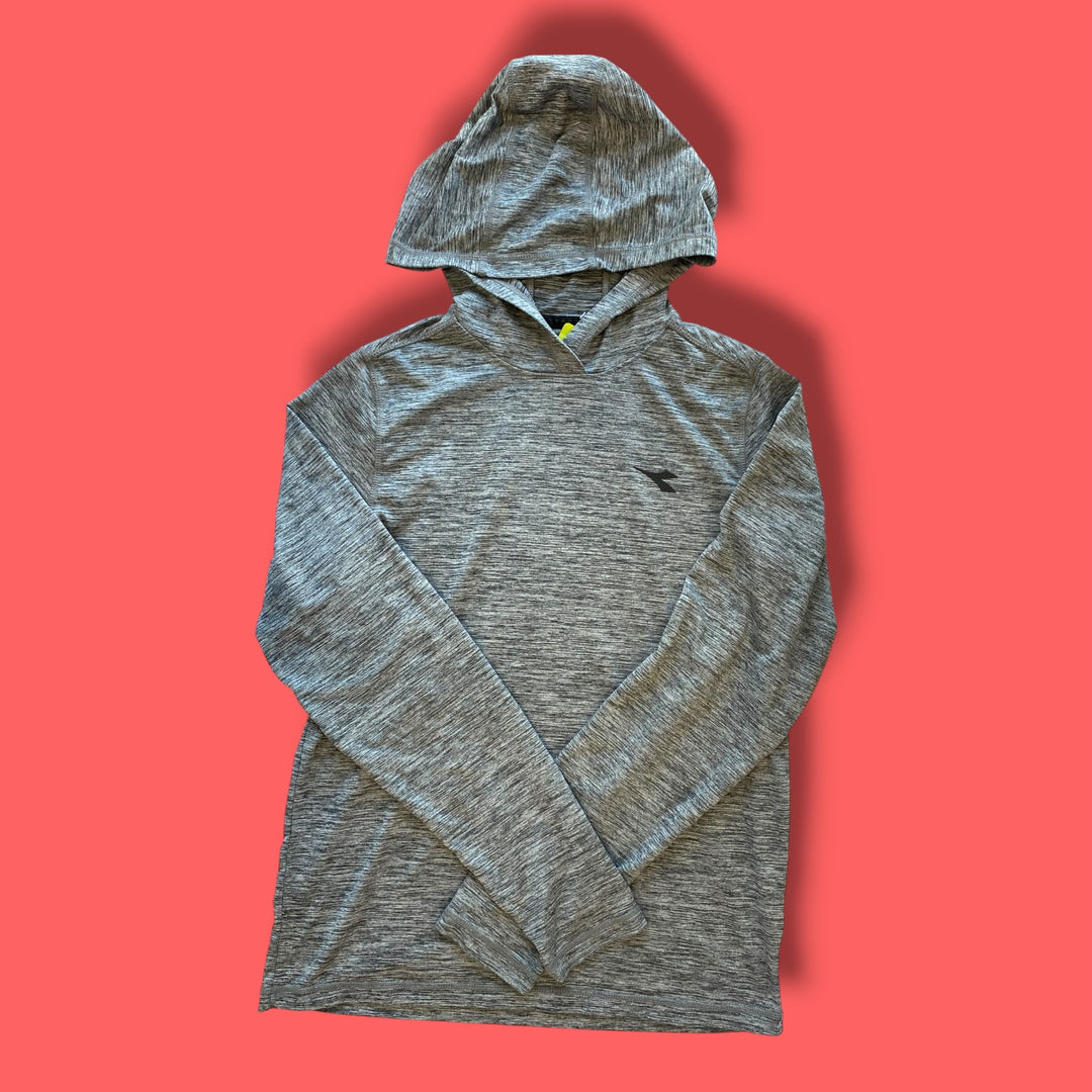 grey diadora long sleeve hooded, 9/10Y
