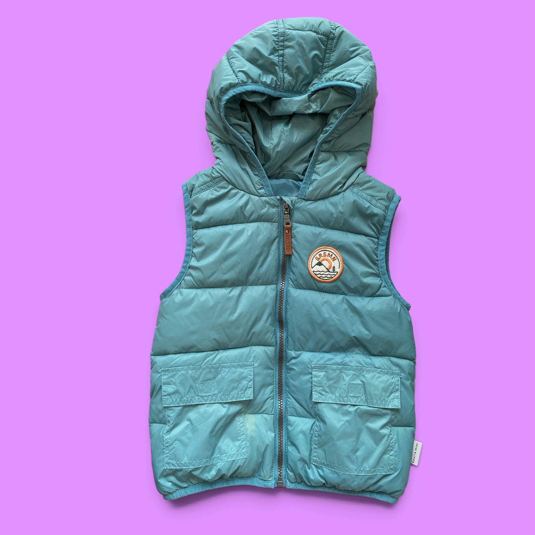 teal Souris Mini as is-marks hooded puffer vest, 5Y