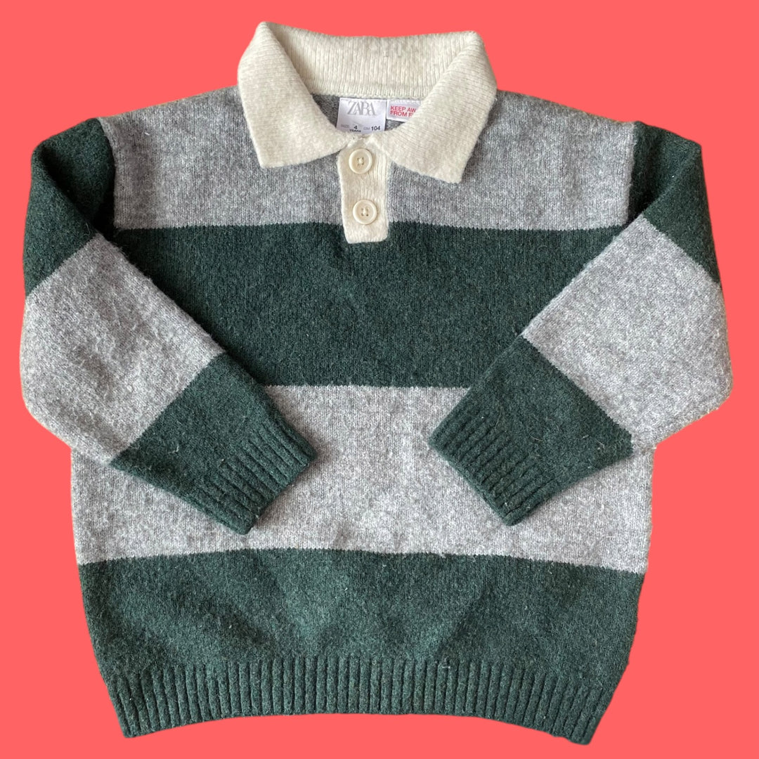Green/Grey Zara Knit Sweater, 4Y