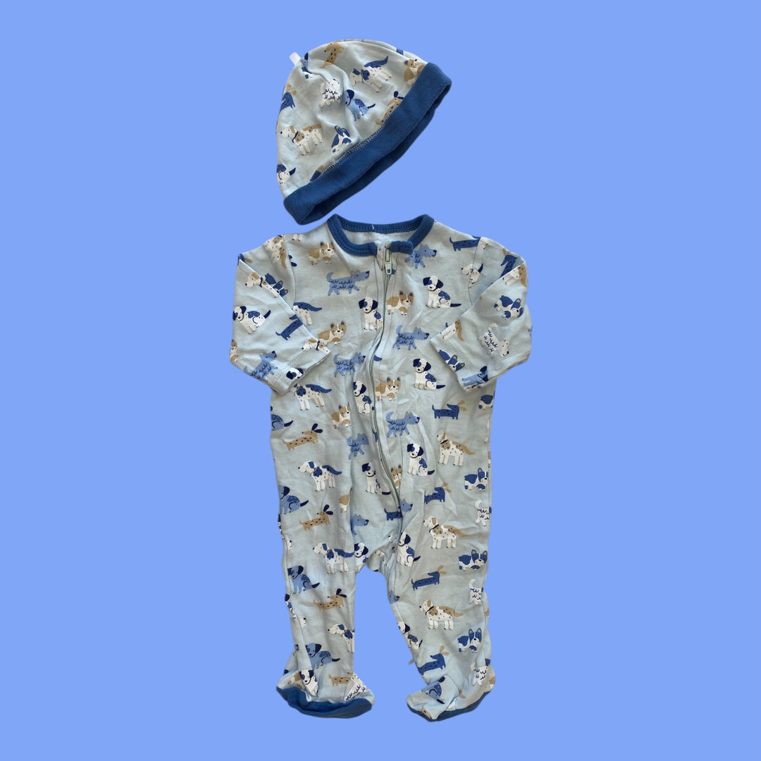 Blue Little me Sleeper and hat, 3m
